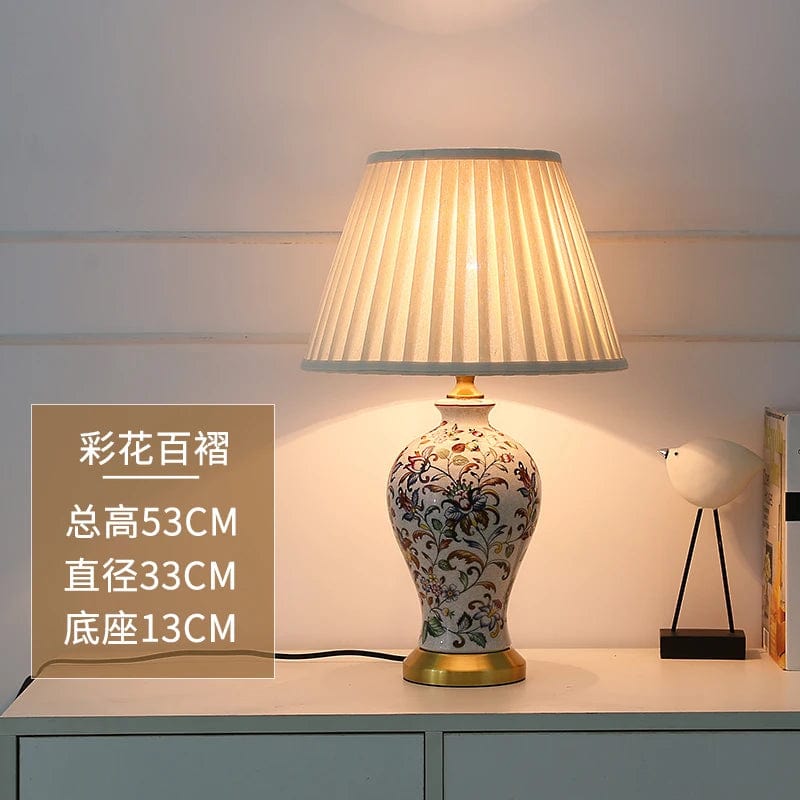 Lampe de chevet à motif de style japonais Fleurs - abat jour plissé