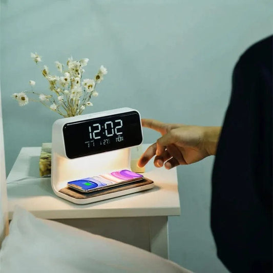 Lampe de chevet avec horloge et chargeur sans fil