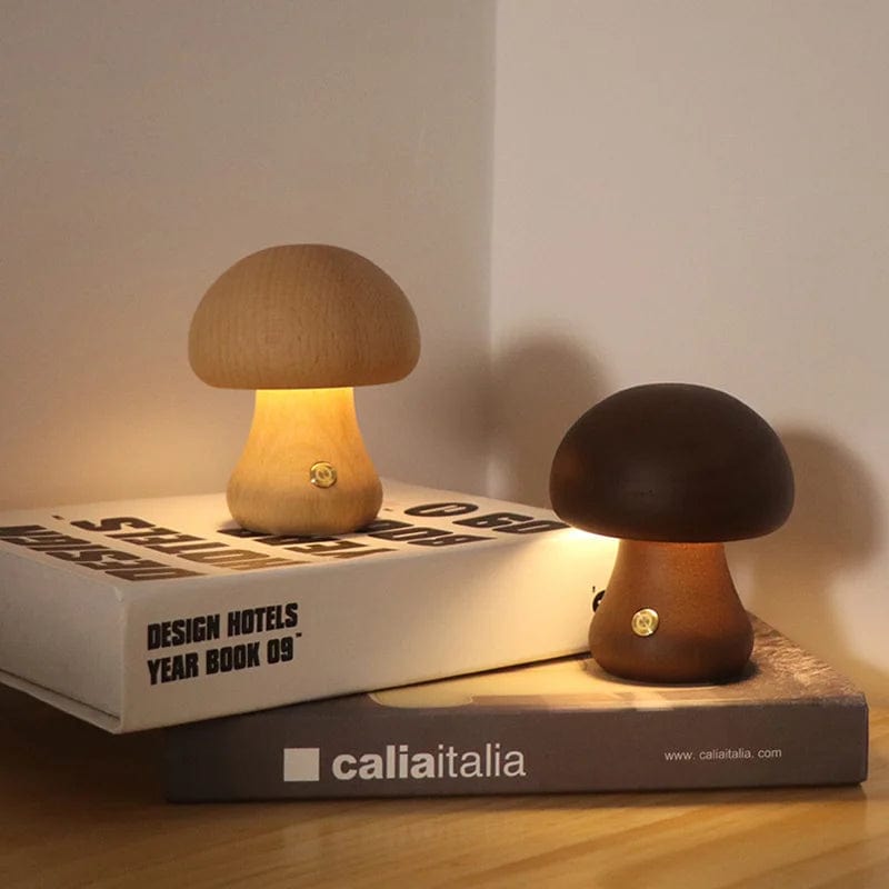 Lampe de chevet champignon en bois