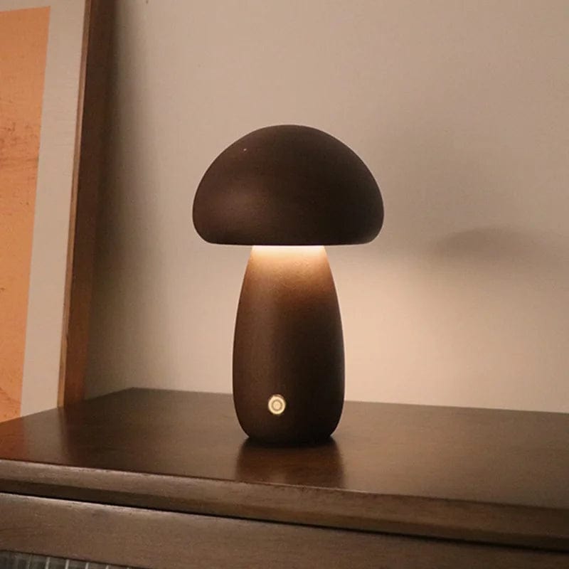 Lampe de chevet champignon en bois B-Walnut / Warm White