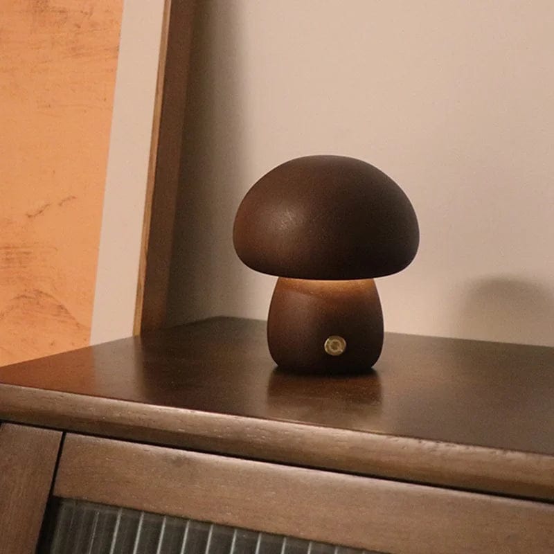 Lampe de chevet champignon en bois D-Walnut / Warm White