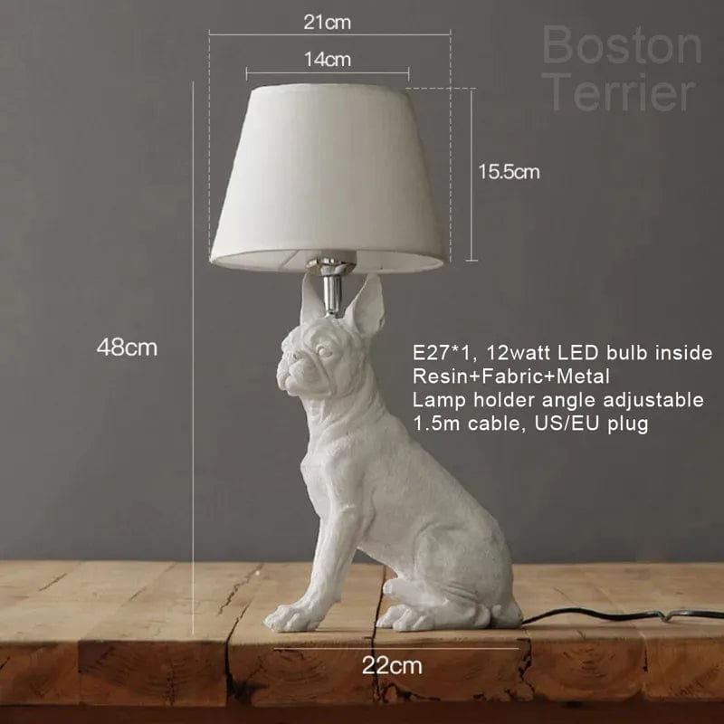 Lampe de chevet chien Boston B blanc