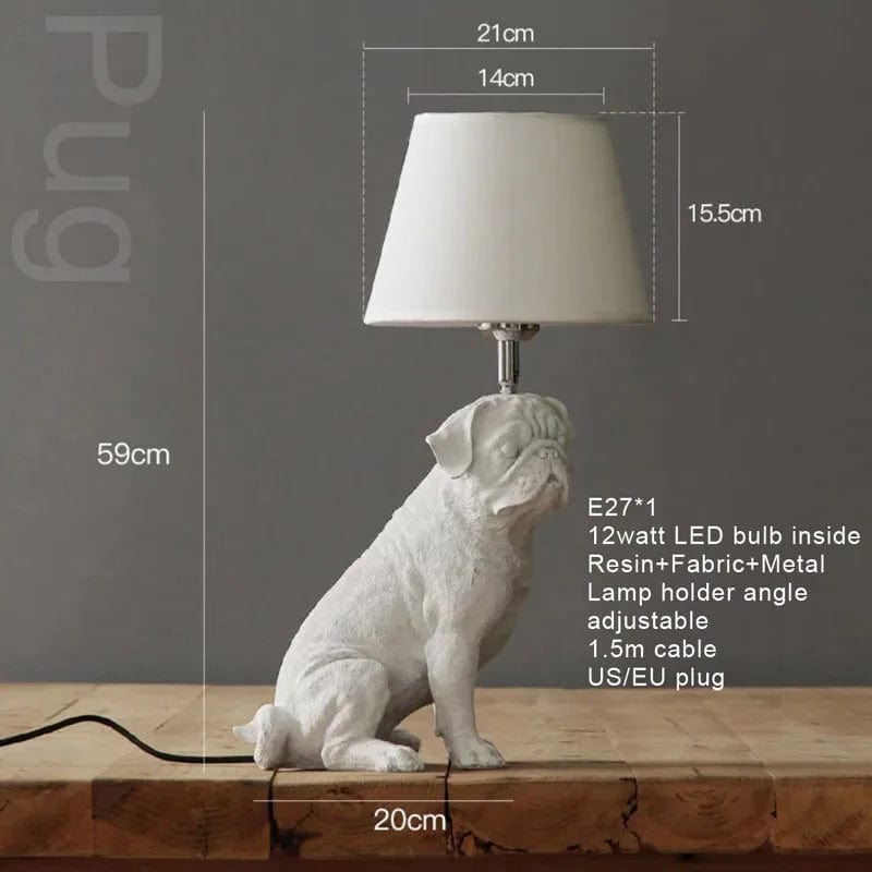 Lampe de chevet chien Carlin blanc