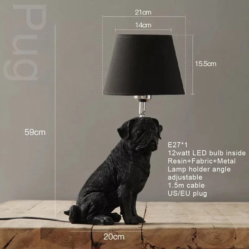 Lampe de chevet chien Carlin noir