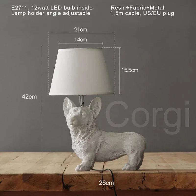 Lampe de chevet chien Corgi blanc