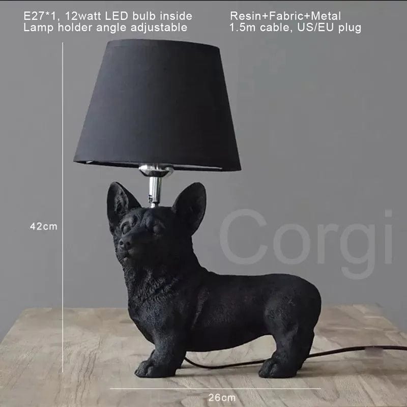 Lampe de chevet chien Corgi noir