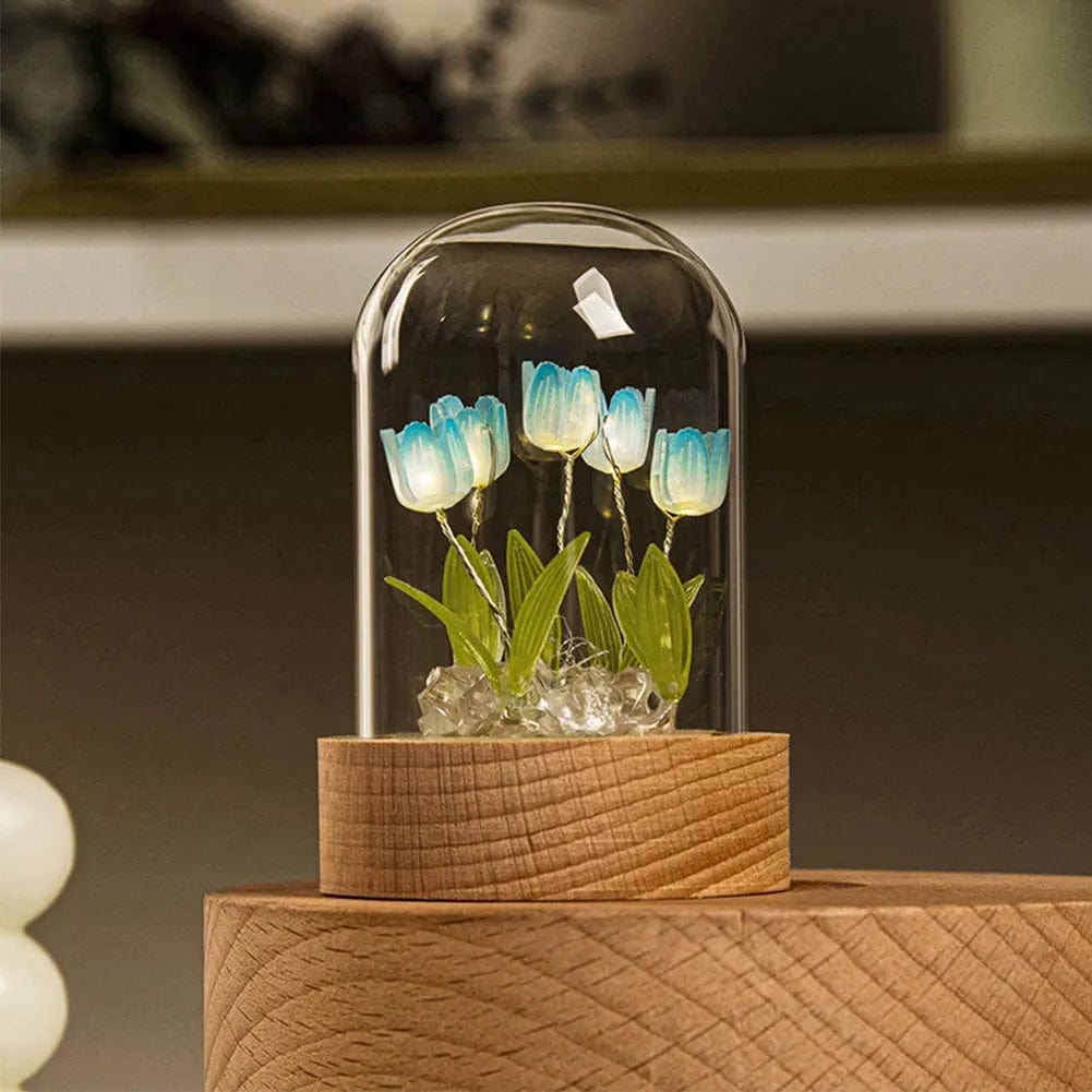 Lampe de chevet fleurs 5 fleurs bleues