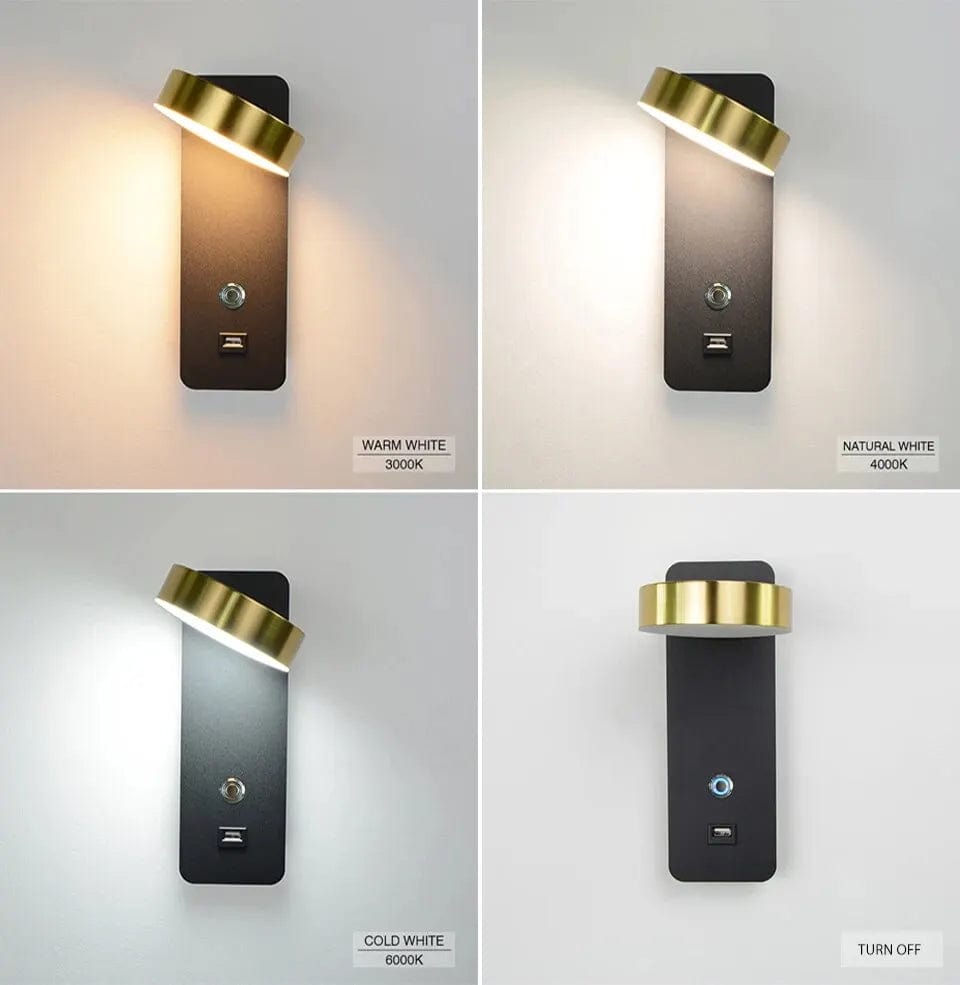 Lampe de chevet murale avec chargeur téléphone