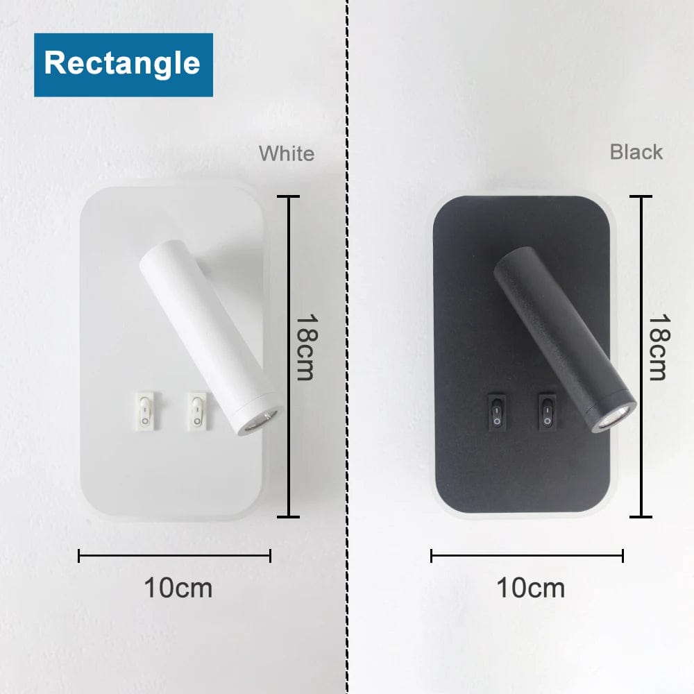 Lampe de chevet murale avec interrupteur Rectangle / Lumière froide (5500-7000K) | Noire