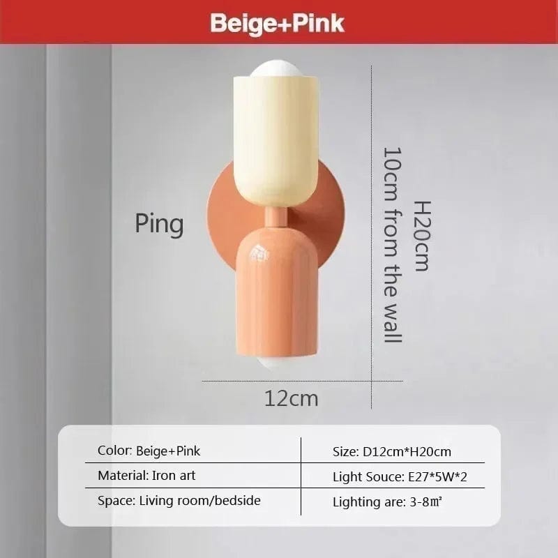 Lampe de chevet murale beige rétro Beige et rose B