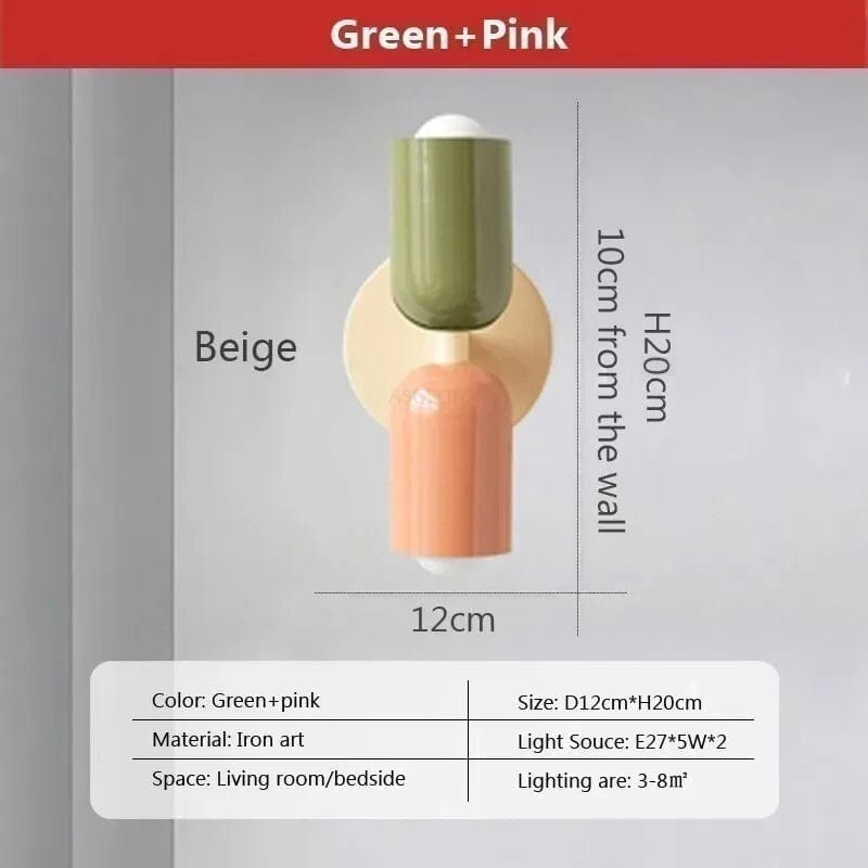 Lampe de chevet murale beige rétro Vert et rose