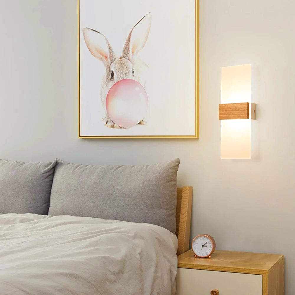 Lampe de chevet murale bois et blanc