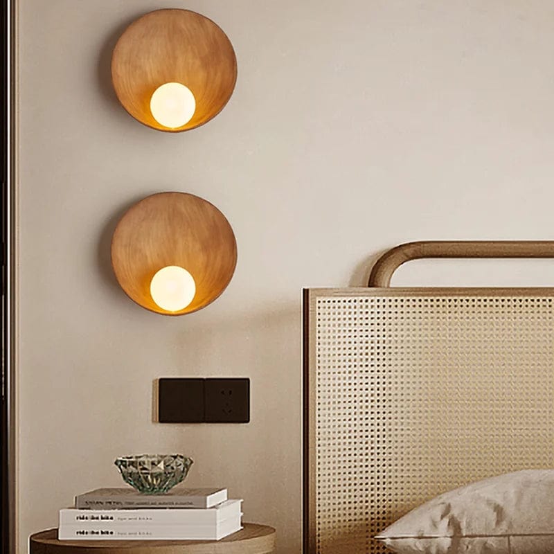 Lampe de chevet murale bois et boule