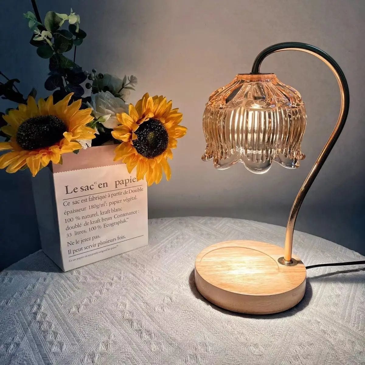 Lampe de chevet rétro aromathérapie Base en bois