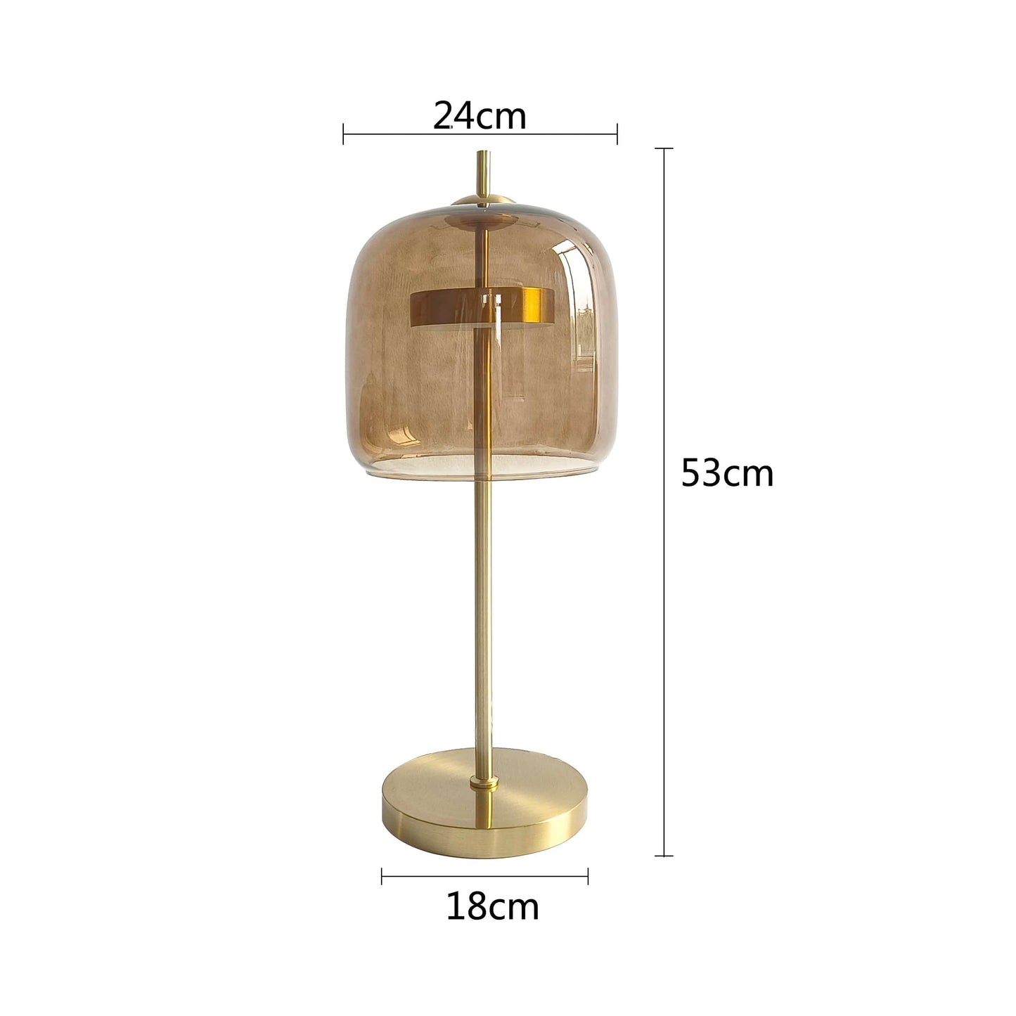 Lampe de chevet rétro en verre fumé Ambre 24cm / Lumière chaude (jaune)