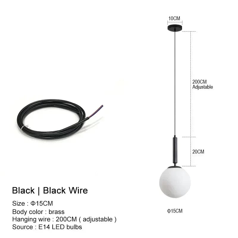 Lampe de chevet suspendue boule Noir et noir - 15cm / Lumière chaude (jaune)