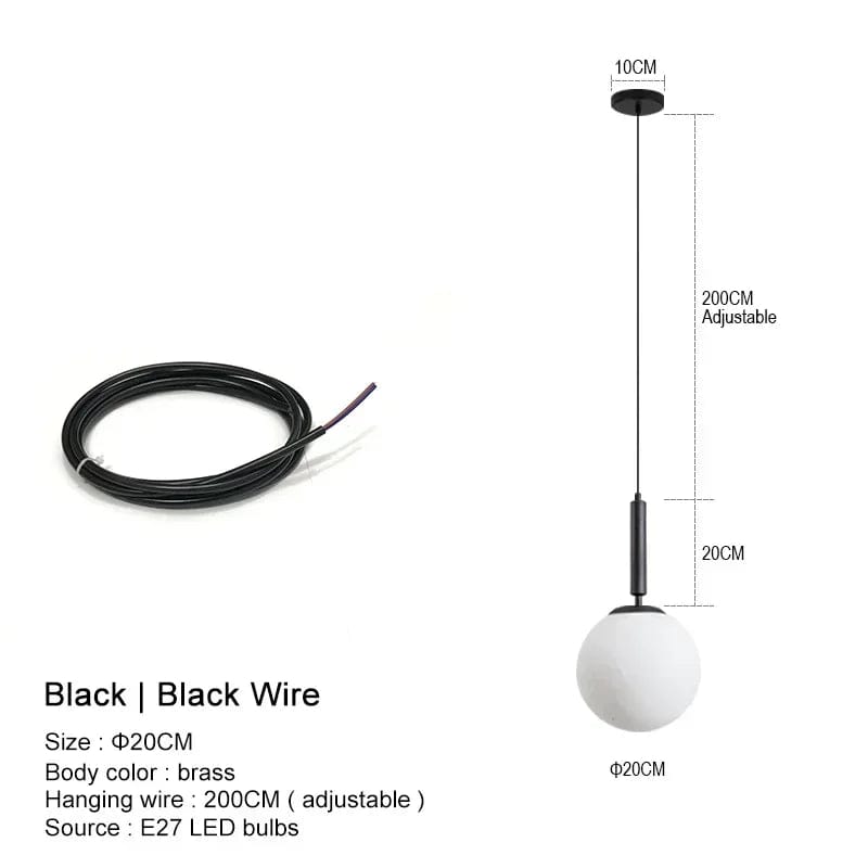 Lampe de chevet suspendue boule Noir et noir - 20cm / Lumière chaude (jaune)