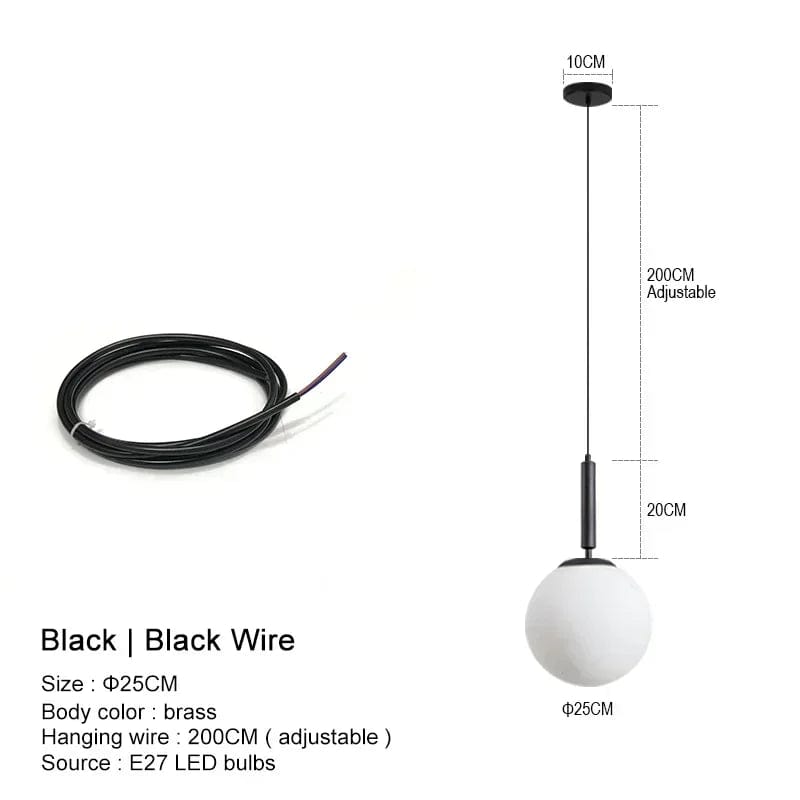 Lampe de chevet suspendue boule Noir et noir - 25cm / Lumière chaude (jaune)