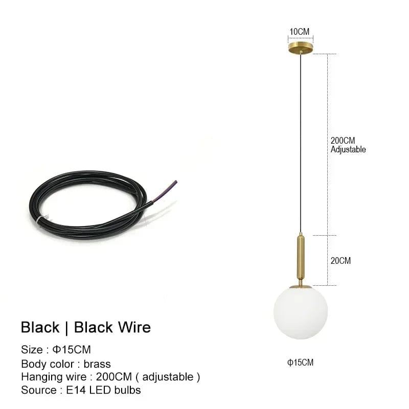 Lampe de chevet suspendue boule Or et noir - 15cm / Lumière chaude (jaune)