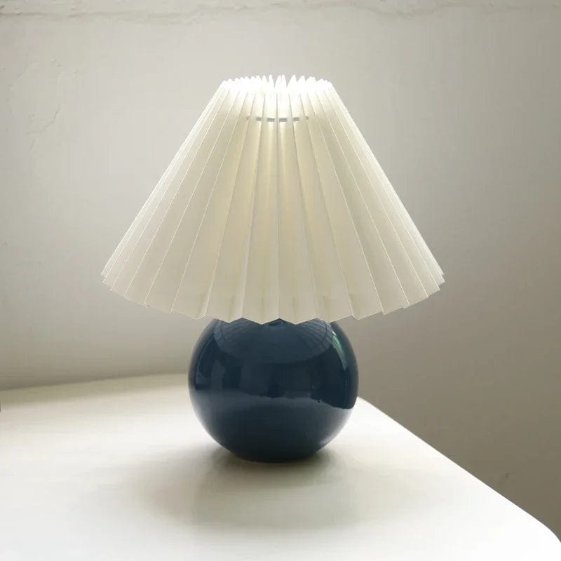 Lampe de chevet vintage en rotin Bleu et abat-jour beige