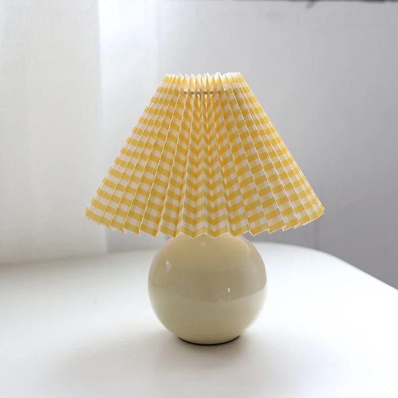 Lampe de chevet vintage en rotin Crème et abat-jour jaune