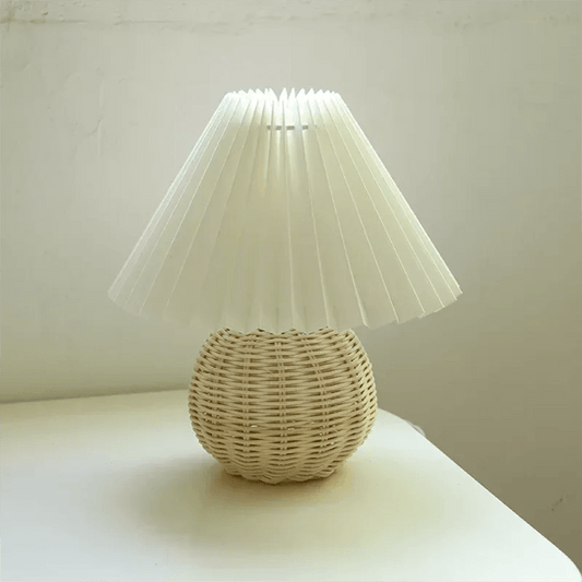 Lampe de chevet vintage en rotin Rotin et abat-jour beige