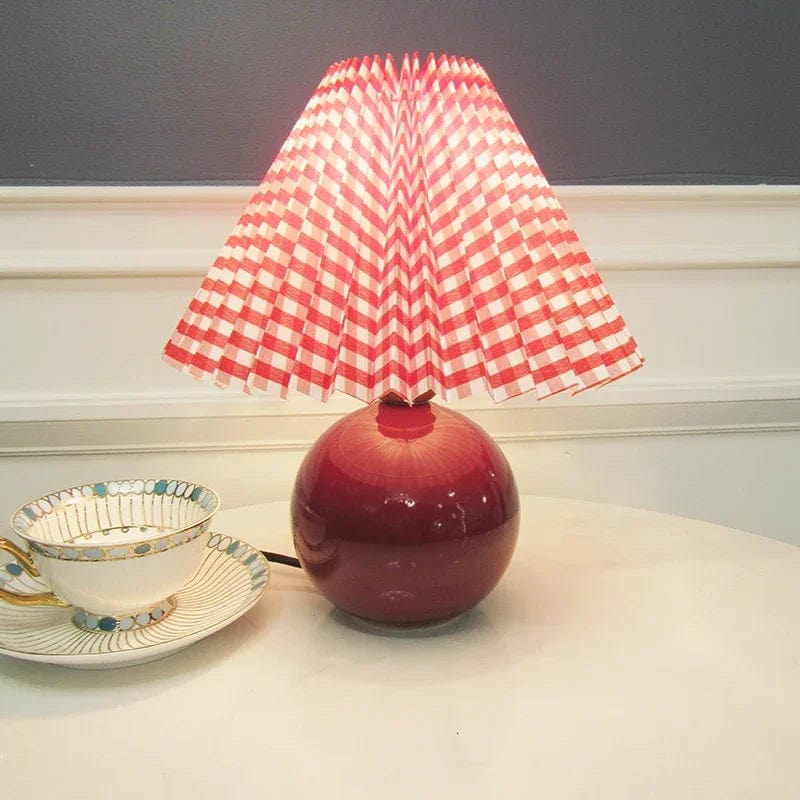 Lampe de chevet vintage en rotin Rouge et abat-jour rouge