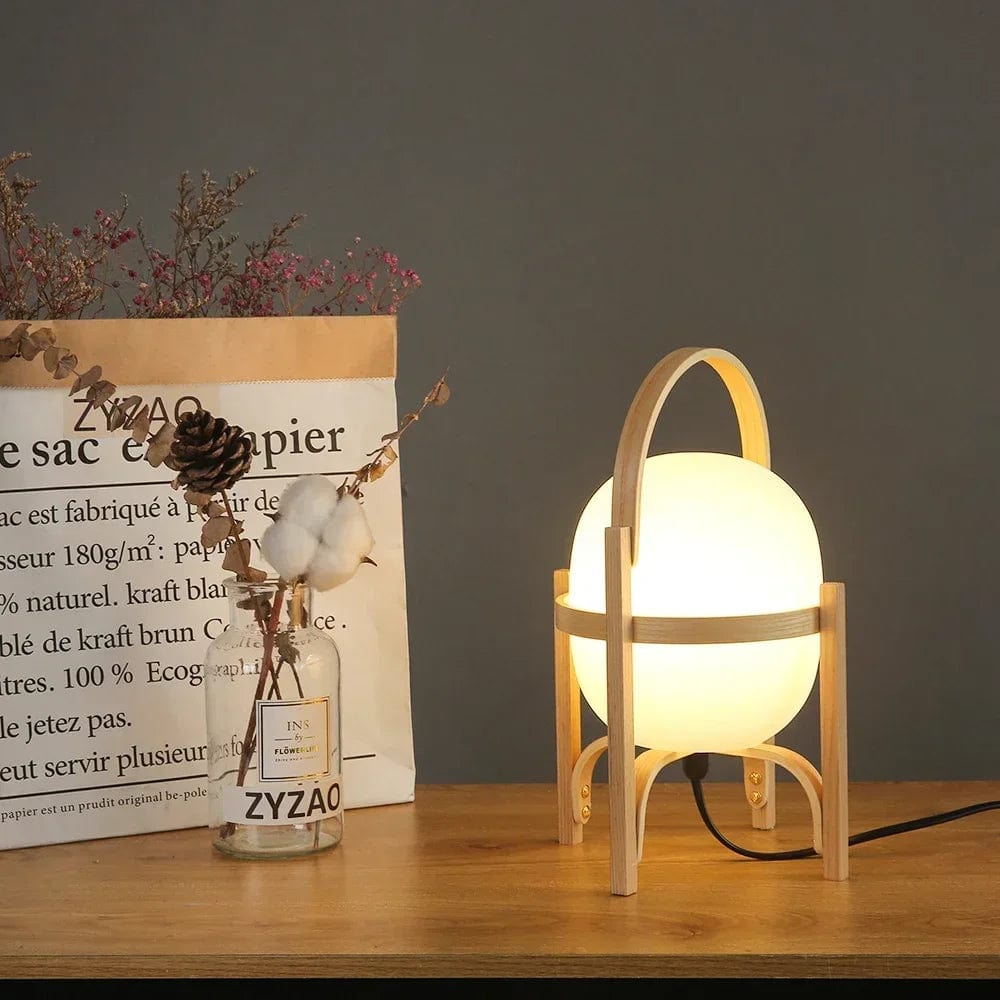 Lampe de table papier et bois